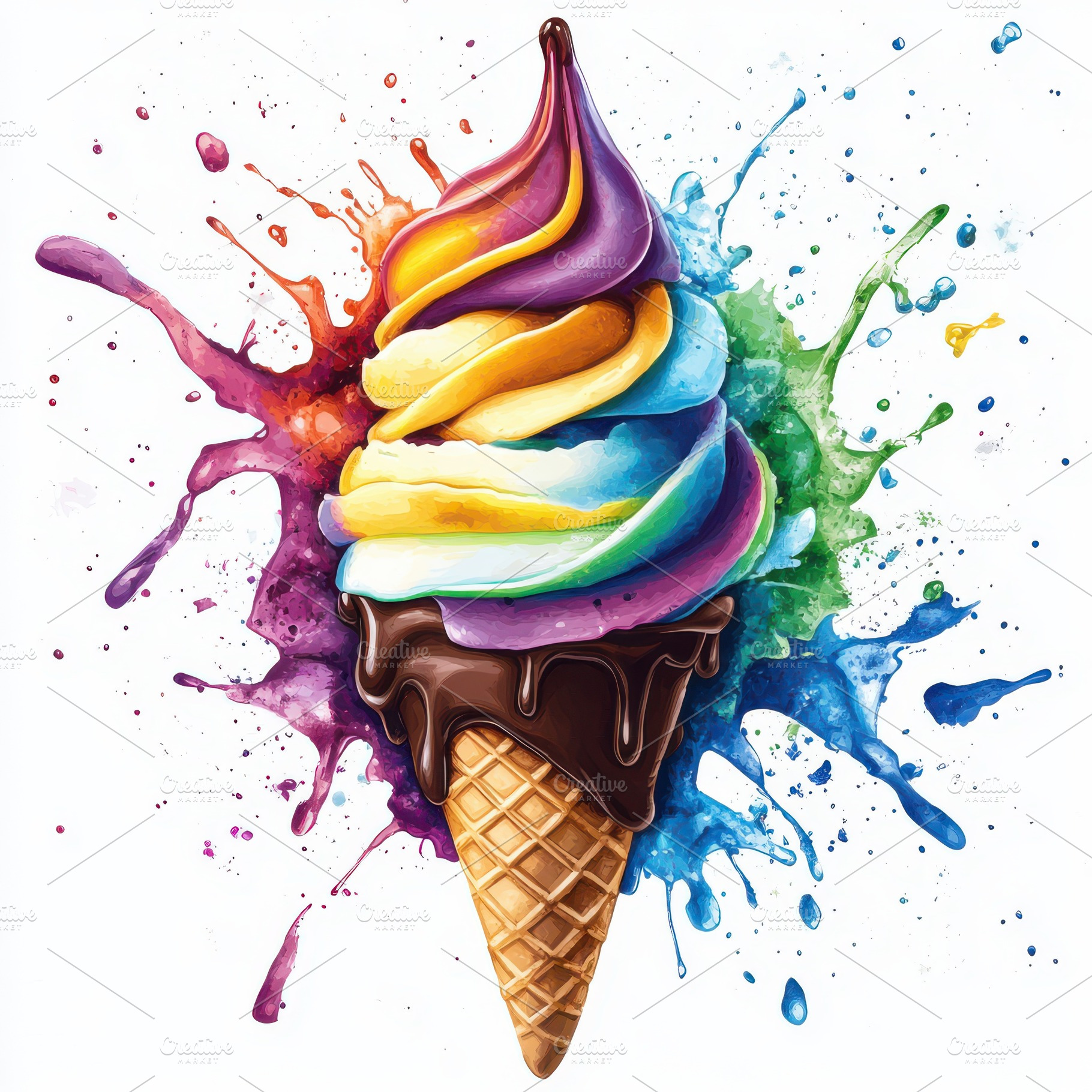 Ice cream cone with chocolate and ra, a Food & Drink Photo by Pixeness Studio