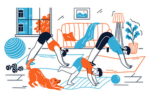 Parents, son and pet dog training, a Sport Illustration by vectorpointstudio