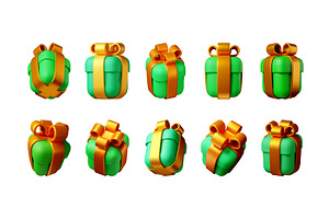 Collection of 3d rendered green gift, an Object Illustration by Abscent