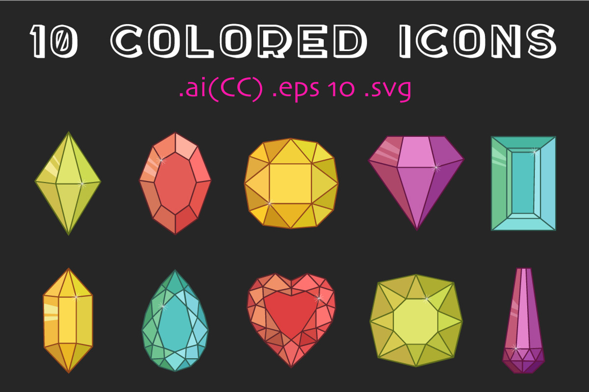 Colored and outline gems + pattern, an Outline Icon by Olha Kozachenko