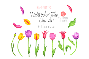 Watercolor Tulip flower clip art
