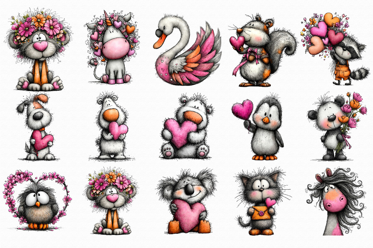 Valentine Animals Clipart, an Illustration by Libby Wishes (Photo 2 of 7)
