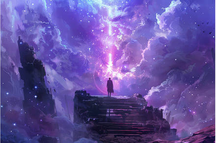 Man standing on stairs looking at, a Nature Photo by Ylivdesign