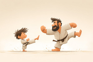 Boy and his father practicing karate, a Sports & Recreation Photo by MistyDay