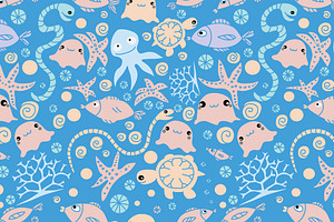 Funny sea. Set of semless patterns.