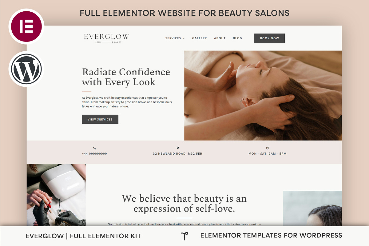Beauty Salon Elementor Template Kit, a WordPress Template by Templatez.Co (Photo 1 of 9)