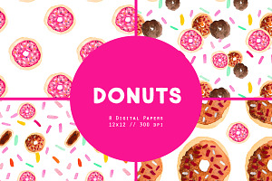 Donut Watercolor Digital Patterns