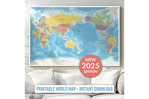 Vector World Map - Pacific View, a Graphic by PorcuPen Works