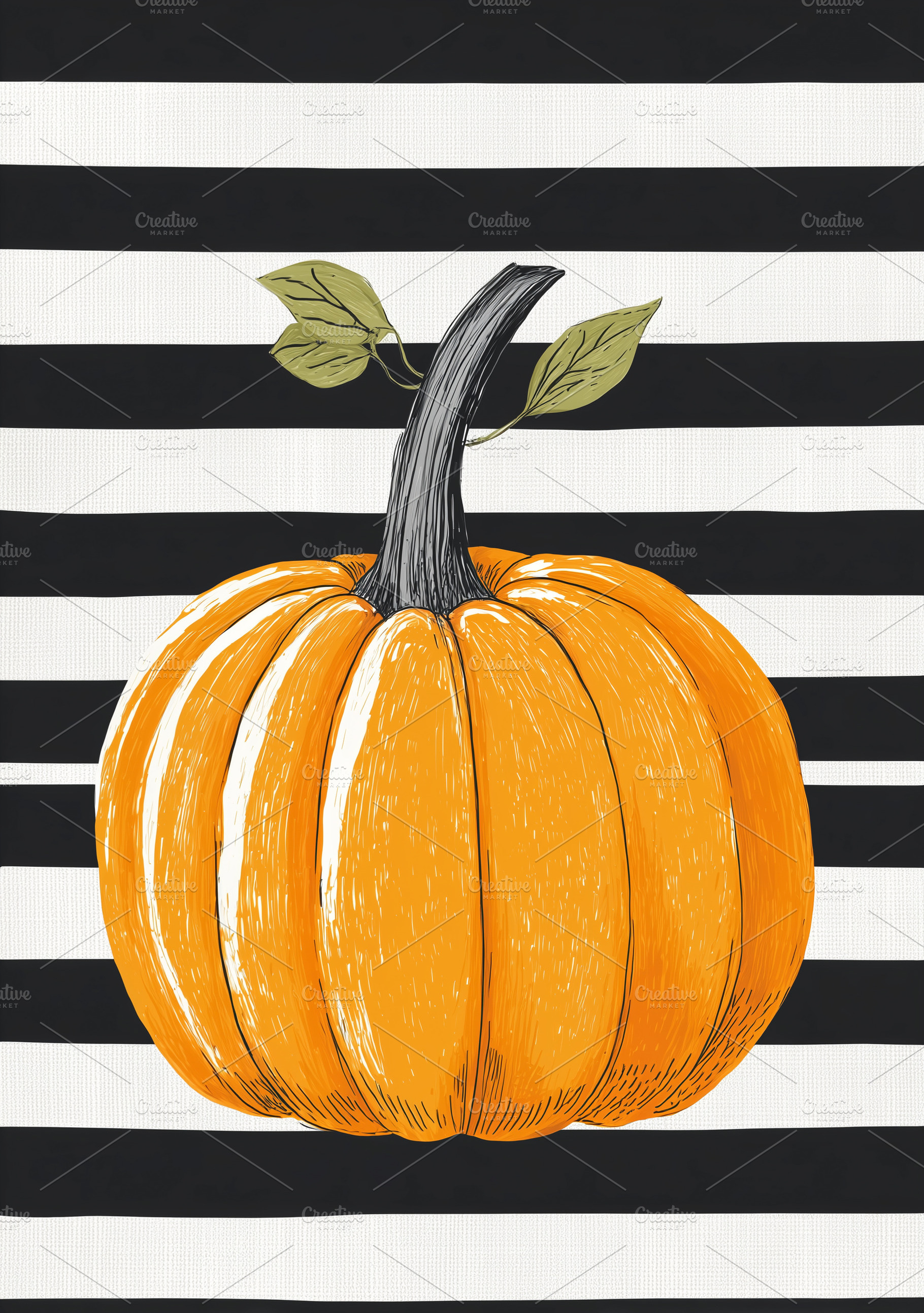 Orange pumpkin with leaves, a Food & Drink Photo by MistyDay