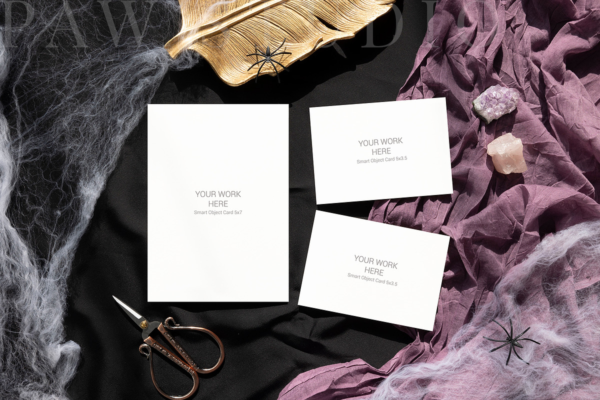 Halloween Card Mockup5x7 5x3.5 3fall, an Advertising Mockup by PawMockups (Photo 2 of 10)