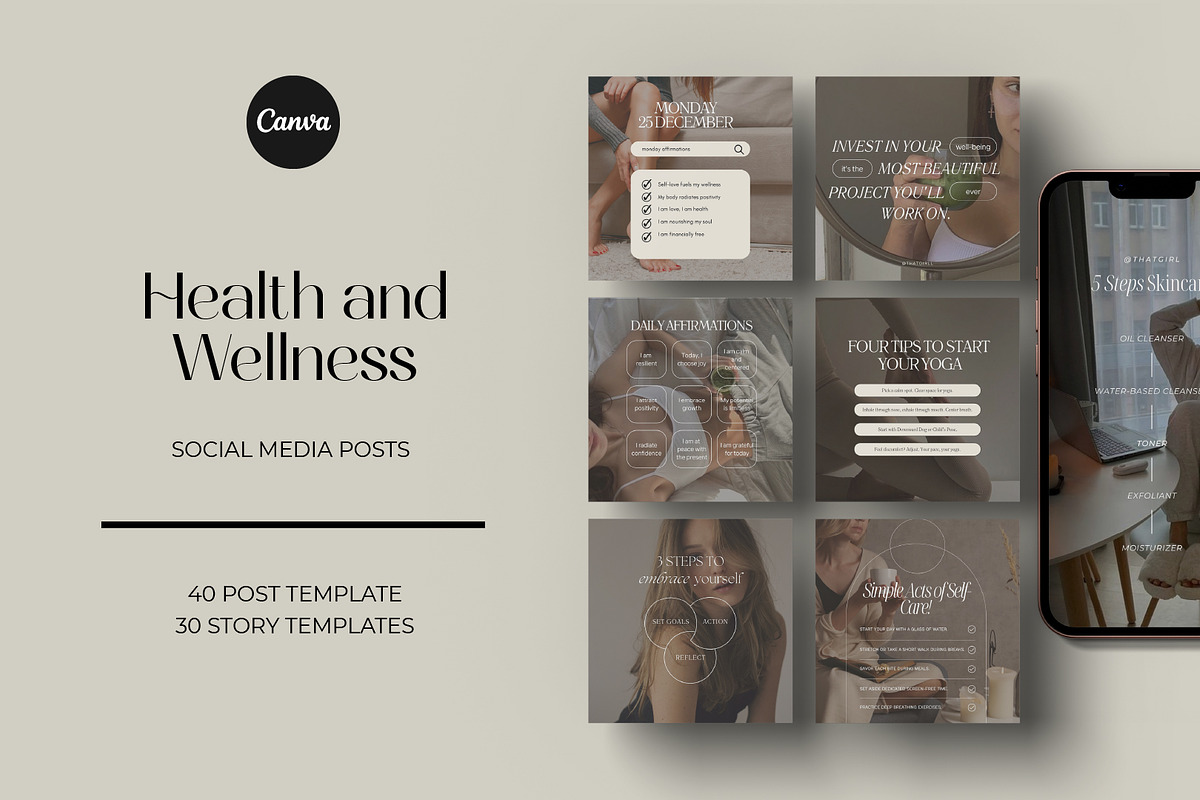 Health & Wellness Instagram Template, a Social Media Template by Design By Hira (Photo 1 of 6)
