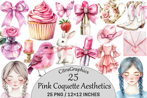 Watercolor Pink Coquette Aesthetics, a Seasonal Illustration by CitraGraphics