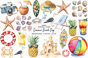 Summer Beach Day Clipart, an Illustration by designhome (Thumbnail 1 of 5)