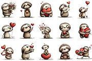 Valentine's Whimsical Sloth Clipart, an Illustration by Designking (Thumbnail 3 of 5)