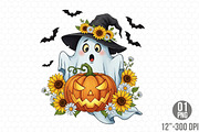 Ghost Witch Pumpkin Fall PNG, an Illustration by Designking (Thumbnail 1 of 4)