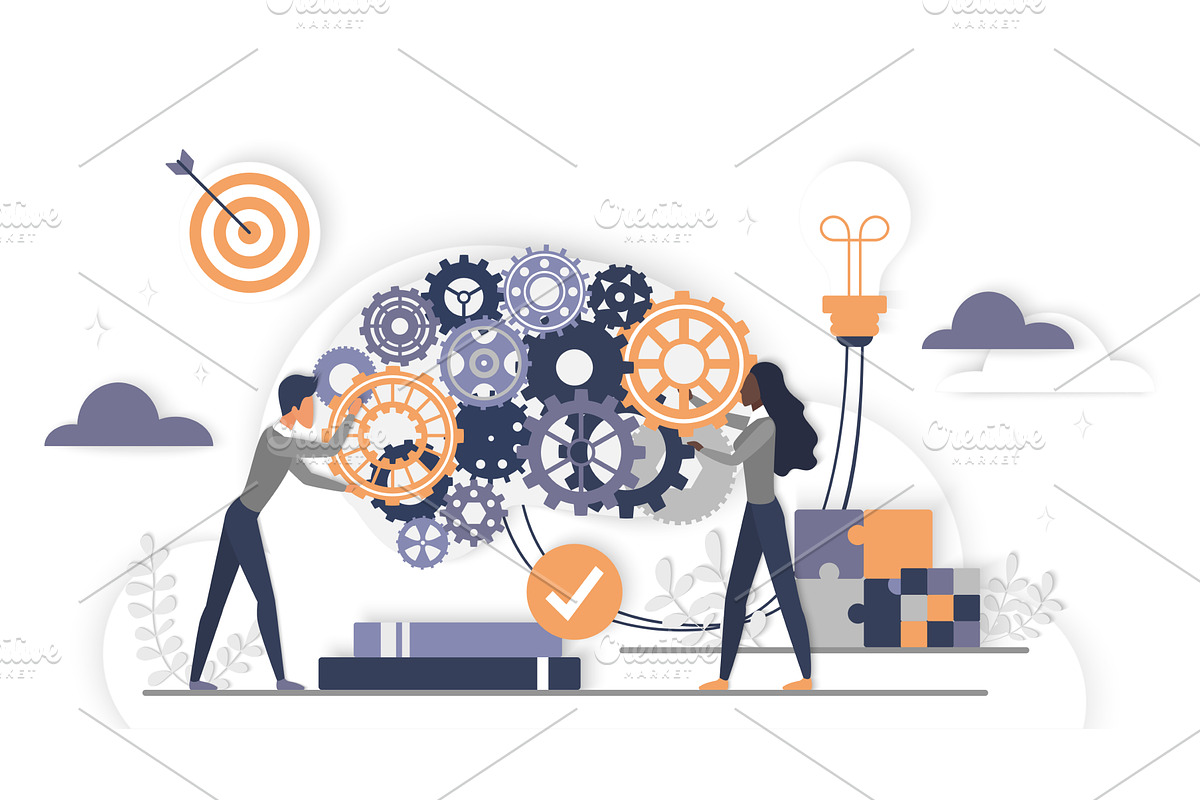 Teamwork generating ideas brain, a Person Illustration by Lemberg Vector