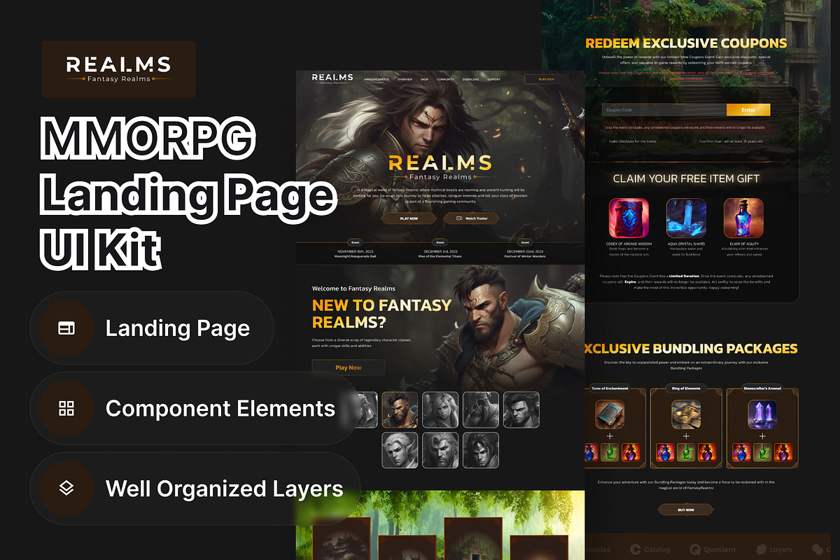 Fantasy | MMORPG Landing Page UI Kit, an UI Kit Template by hiddemaru (Photo 1 of 6)