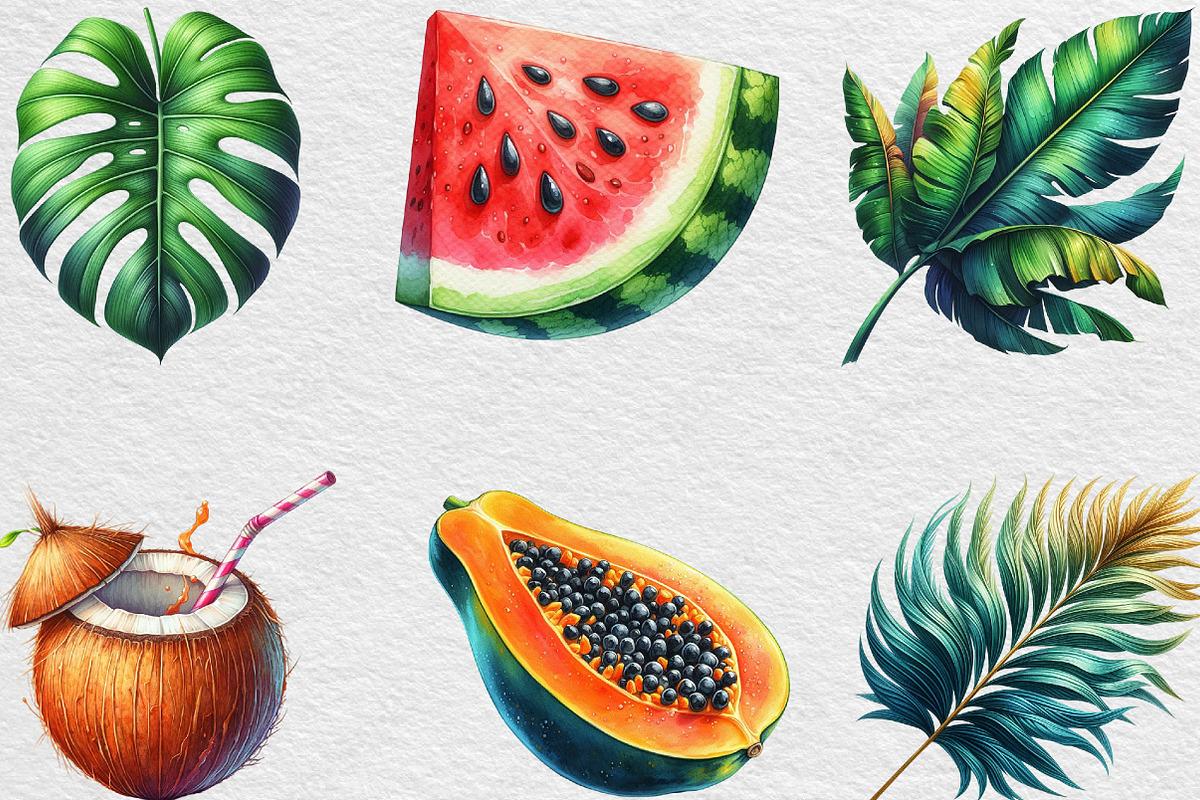 Tropical Clipart Watercolor, Tropica, an Illustration by Black Bird Studio (Photo 5 of 6)