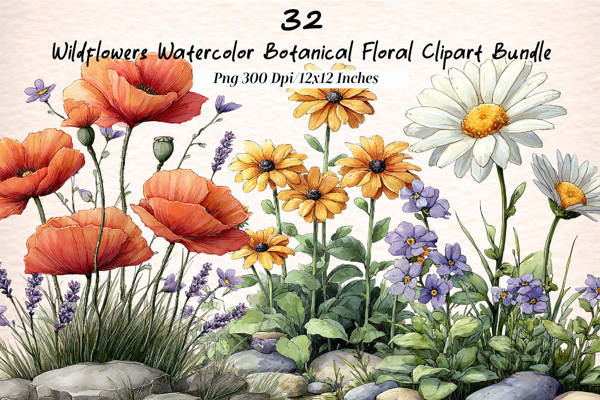 Wildflowers Watercolor Botanical Flo, an Illustration by Digital Artistic99 (Photo 1 of 11)