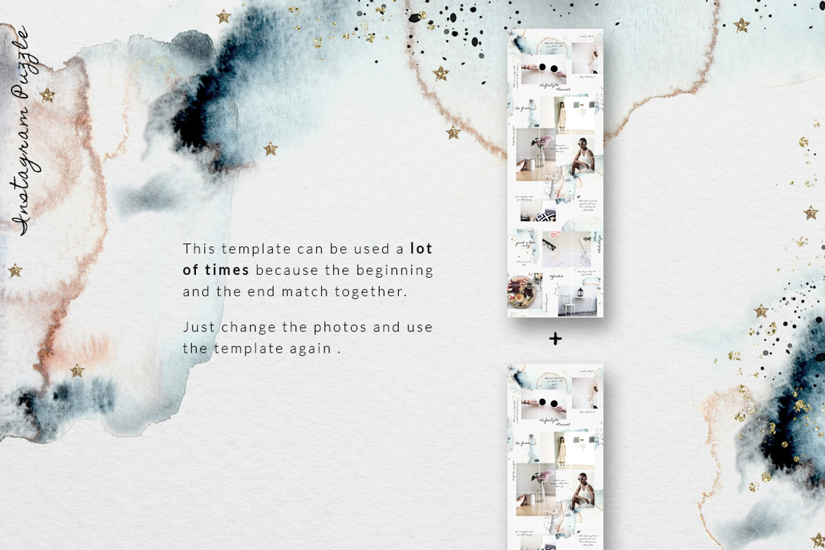 Instagram PUZZLE template-Watercolor, a Social Media Template by CreativeFolks (Photo 5 of 5)