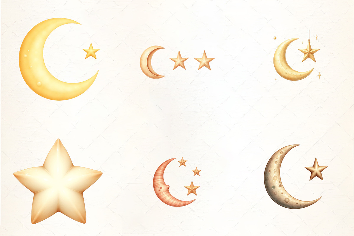 Christmas Star and Moon Clipart, an Illustration by CrexoraLab (Photo 3 of 5)