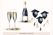 Watercolor Graduation Clipart PNG, a Decorative Illustration by illuztrate (Thumbnail 4 of 7)
