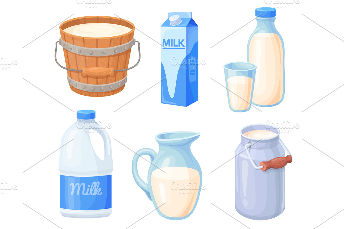 Cartoon milk containers. Dairy farm, a Food Illustration by Stock-Smart-Start