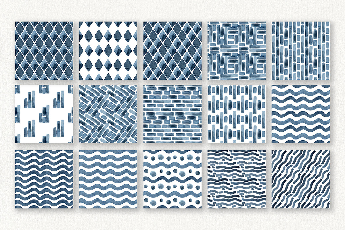 Indigo Watercolor Seamless Patterns, a Texture Illustration by YarovaArt (Photo 5 of 18)