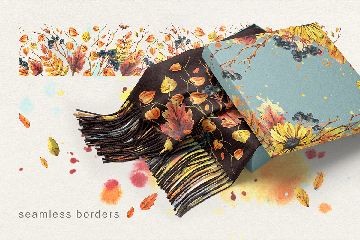 Autumn Watercolor Seamless Borders, an Illustration by NATASHA CHU (Photo 2 of 4)