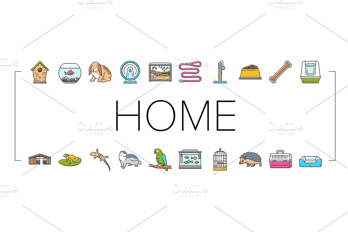 multi species home icons set vector, an Animal Illustration by pikepicture