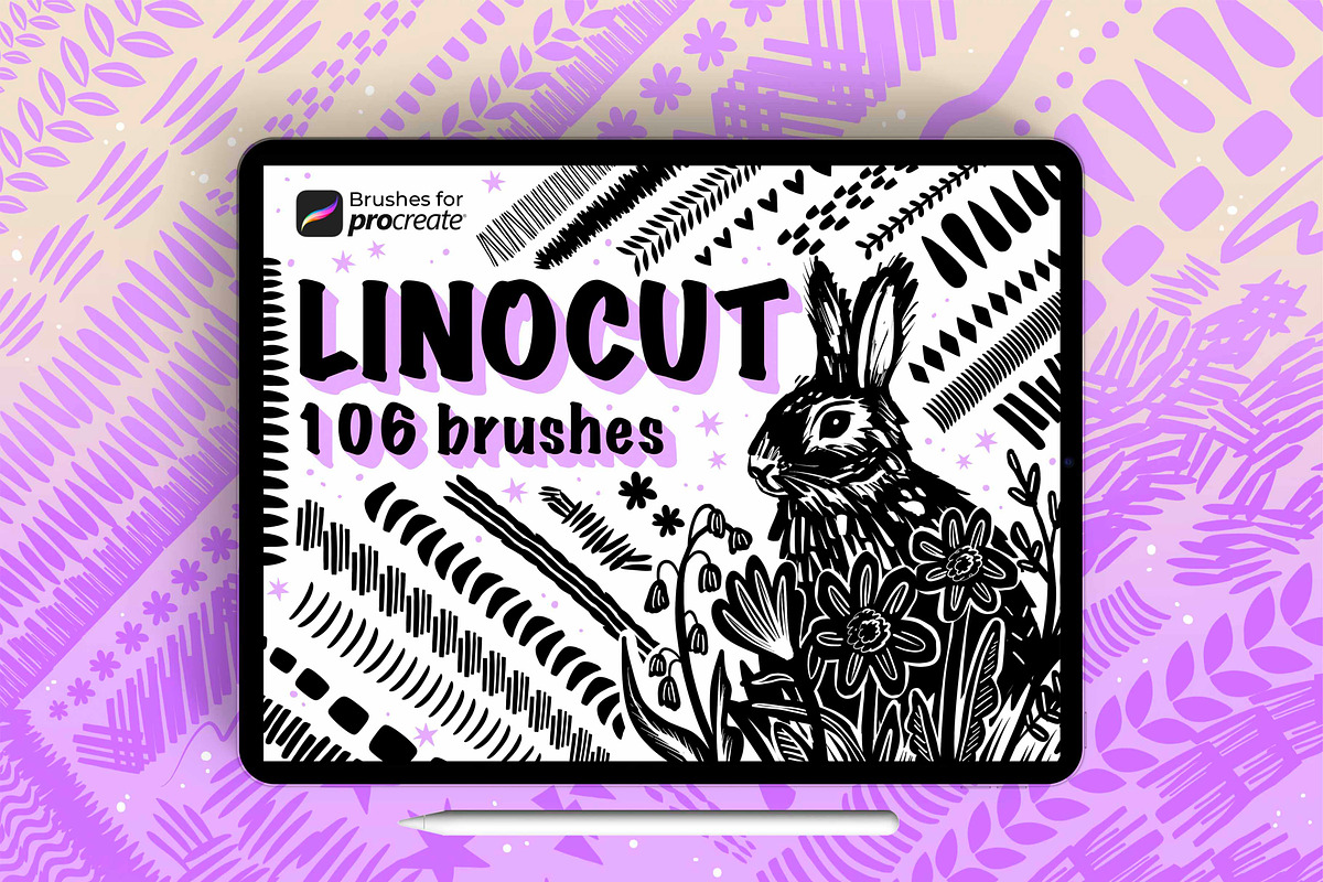 105+ Procreate linocut brushes, a Brush Add-On by laura.design (Photo 1 of 9)