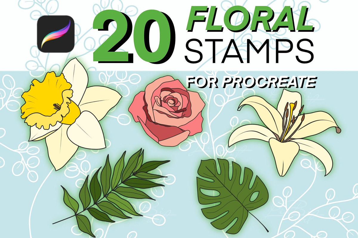 20 Floral Stamp Set for Procreate, a Brush Add-On by LiuBi Art (Photo 1 of 2)