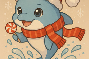 Cute anime dolphin wearing Christmas, a Photo by Dvoevnore photos