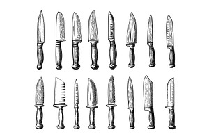Kitchen knives engraving vector set, an Object Illustration by Onyx