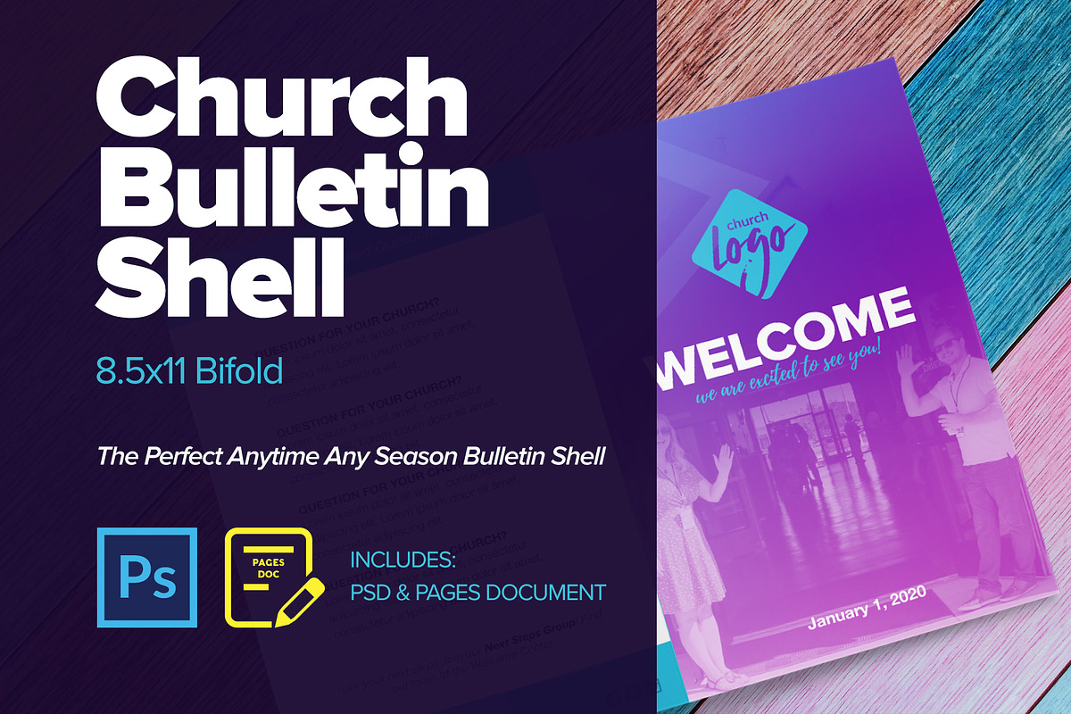 Simple Church Bulletin Shell Bifold, a Brochure Template by IFBdesign (Photo 1 of 3)
