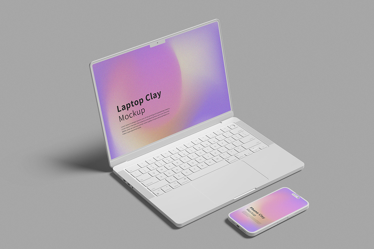 Laptop & Phone Clay Mockup, a Device Mockup by graphictime (Photo 5 of 10)