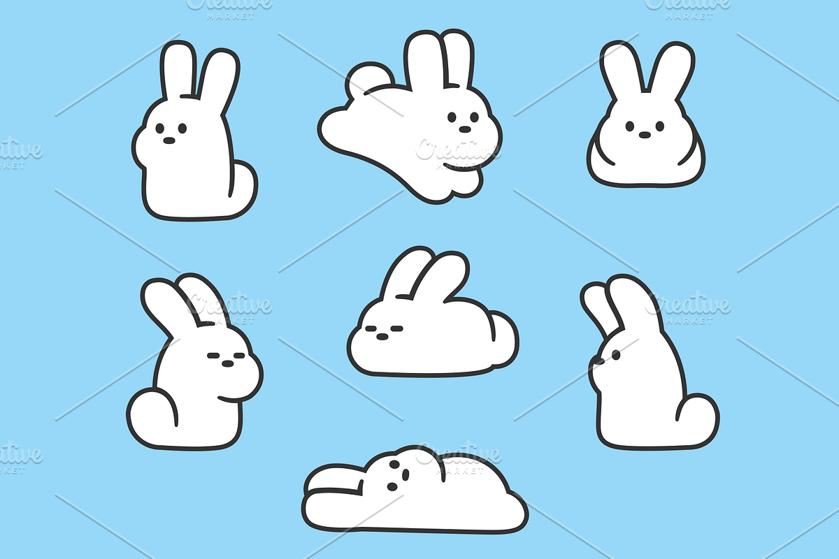 Cute cartoon bunnies set, an Illustration by Irina Mir