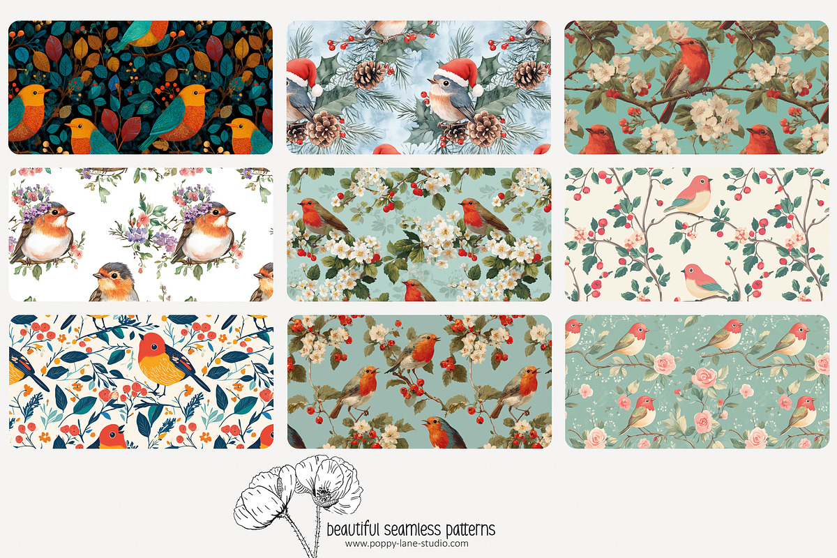 70 robin seamless pattern, a Pattern Graphic by Poppy Lane Studio