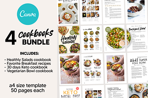 BUNDLE 4 Canva Cookbooks Templates