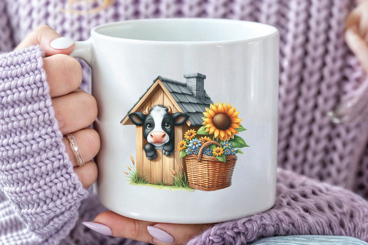 Watercolor Black Cow Peeking House, an Illustration by CraftArtStudio (Photo 5 of 6)
