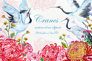 Cranes watercolor clipart, a Decorative Illustration by MitrushovaArt (Thumbnail 1 of 7)