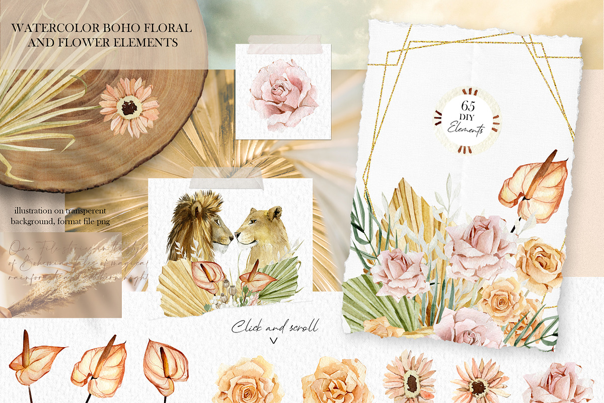 Boho floral & tropical animal lion, an Animal Illustration by AnnaTkachi (Photo 2 of 11)