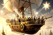 Steampunk Airship, a Transportation Illustration by Sharon Schwalbe (Thumbnail 4 of 5)