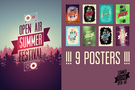 Summer open air vector poster set.