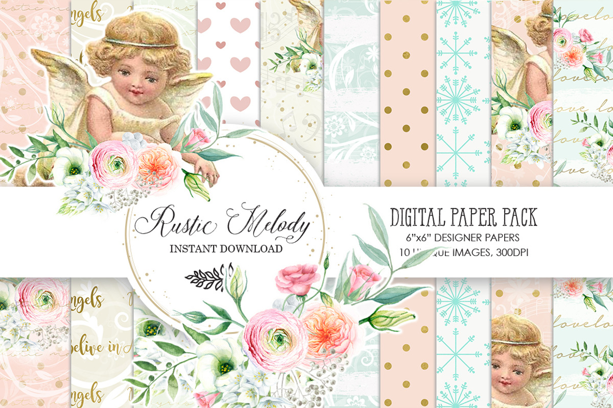 ANGEL DIGITAL PAPER PACK, a Pattern Graphic by rusticmelody (Photo 1 of 2)