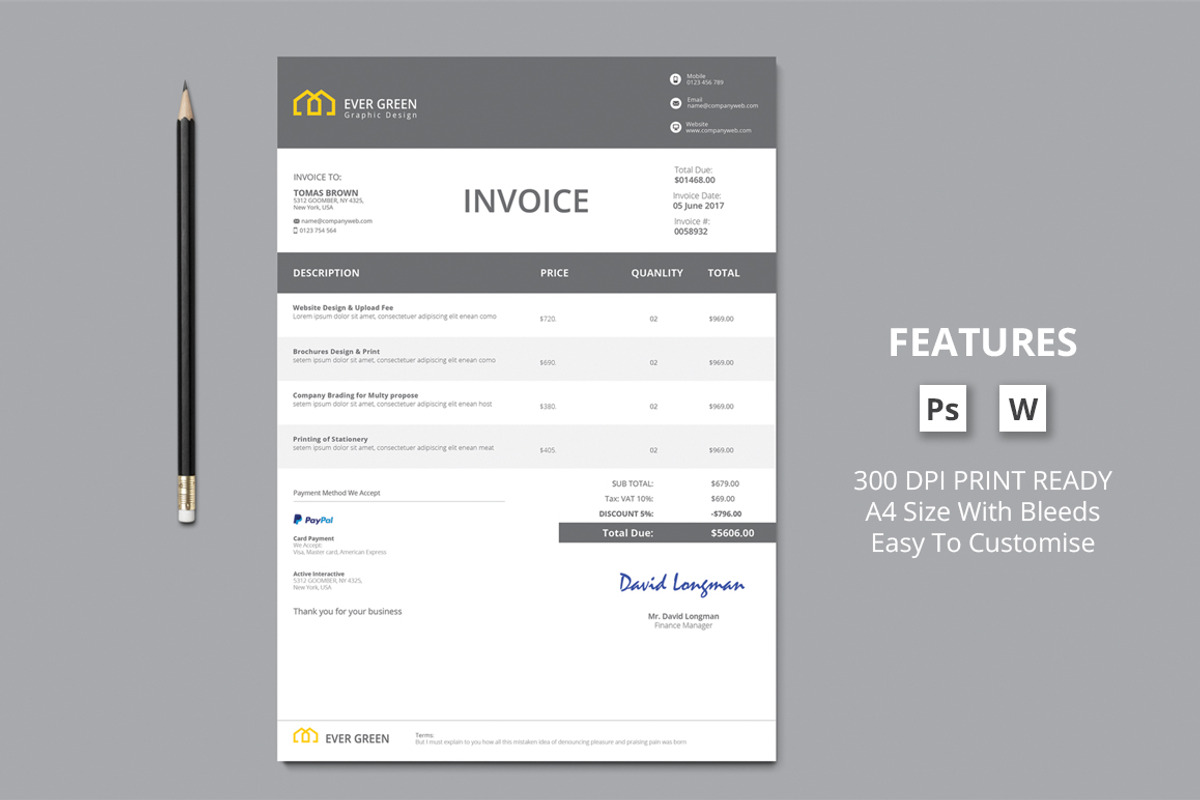INVOICE, a Stationery Template by Pxl_graphic (Photo 1 of 3)