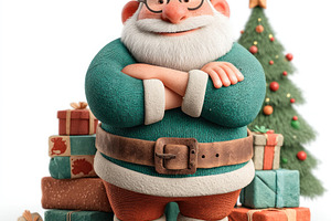 Cute clay-style Santa Claus with arms crossed, standing in front, a Holiday Photo by José Manuel Gelpi