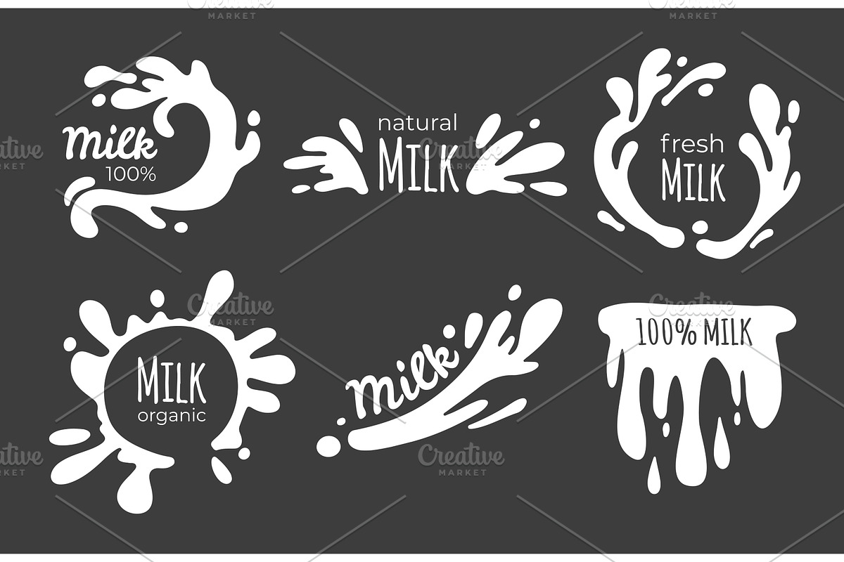 Milk splash label vector set with, a Food Illustration by art PVP - market