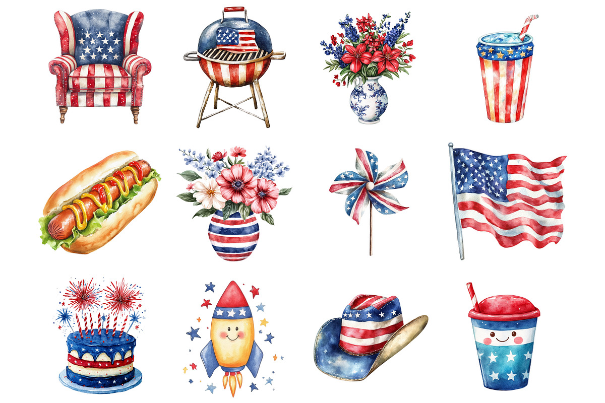 Watercolor 4th Of July Clipart PNG, a Seasonal Illustration by Design Market (Photo 3 of 5)