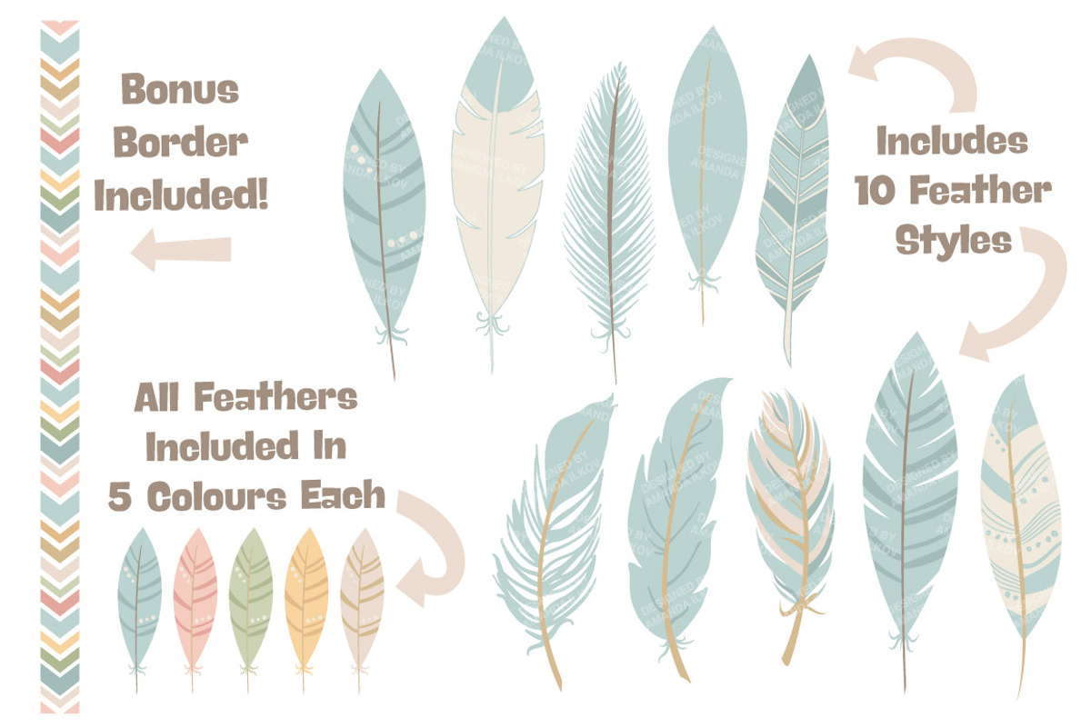 Soft Pastel Feathers Clipart, an Illustration by Amanda Ilkov (Photo 2 of 4)